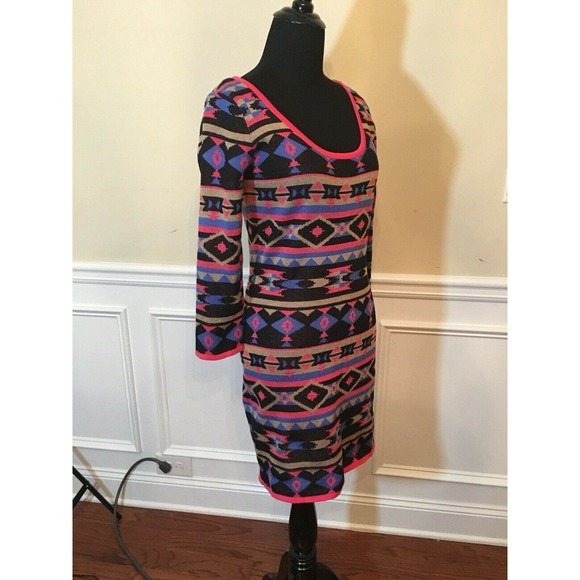 FLYING TOMATO Aztec Tribal Print Long Sleeves Mini Dress Size M - Picture 7 of 11